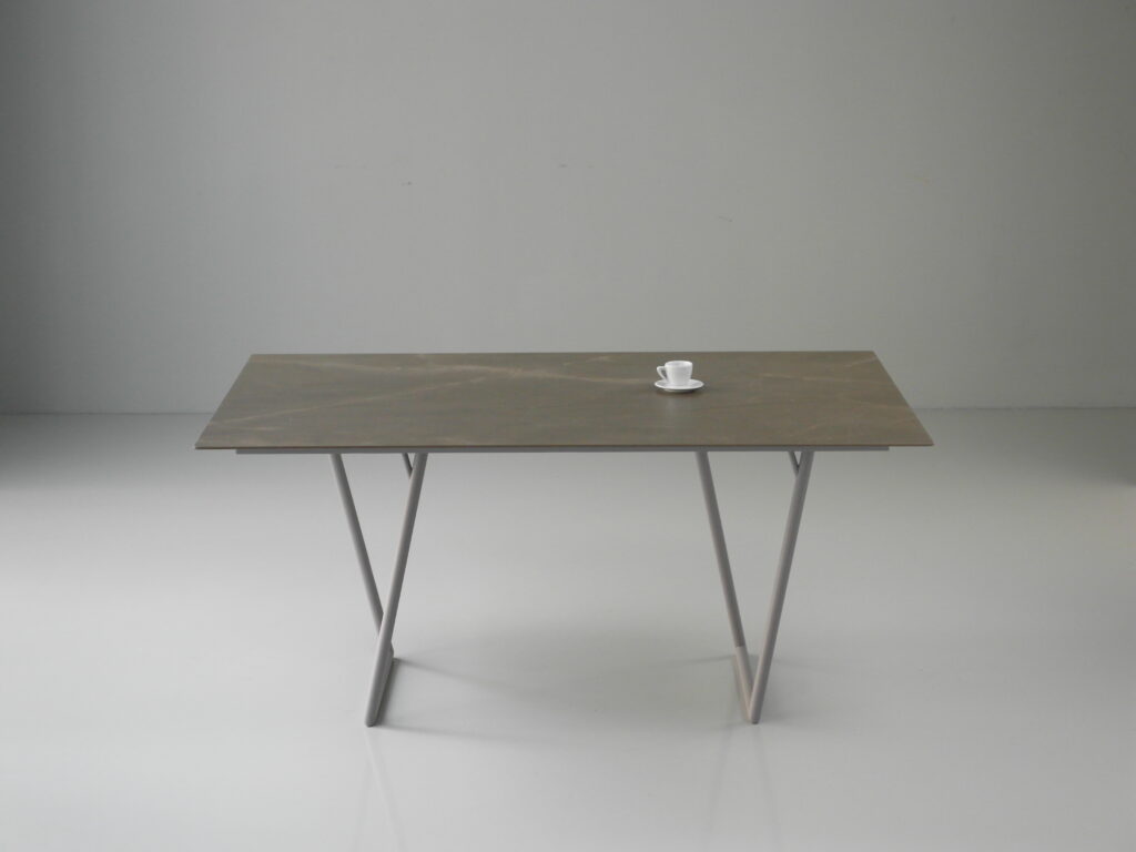 furniture design esstisch keramiplatte designermoebel designgalerie gestell stahl grau e c ø30 by f maurer 1