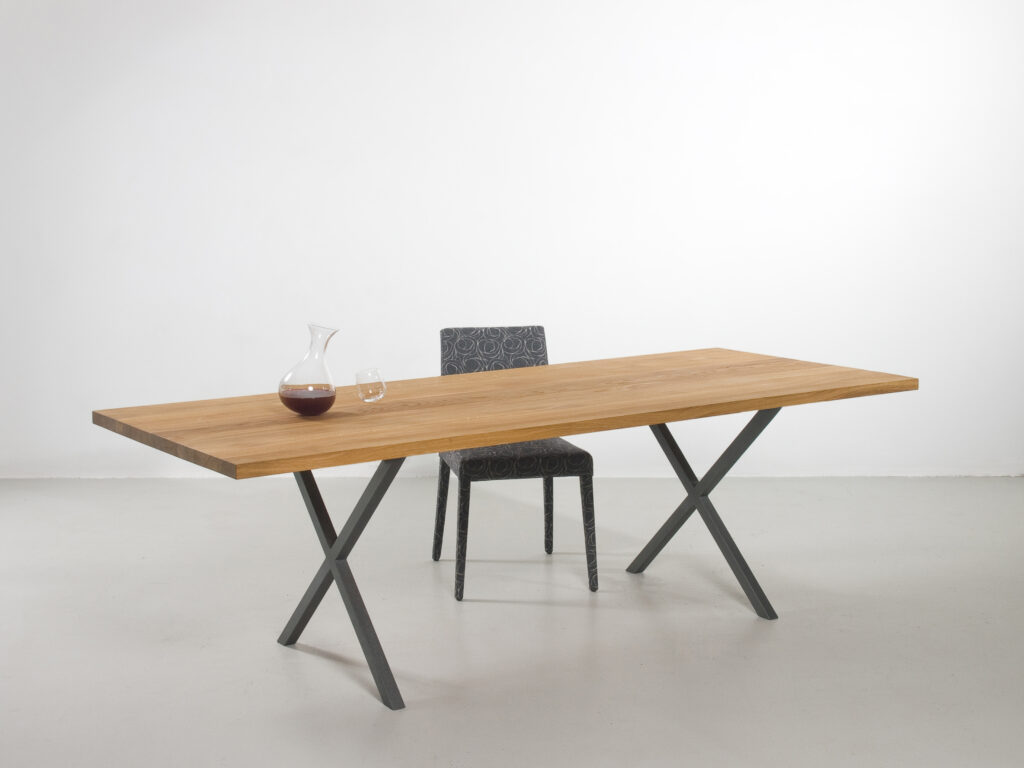 furniture design dining table multitree masiv wood oak straight designer furniture with raw iron frame xx4x4 design by f maurer