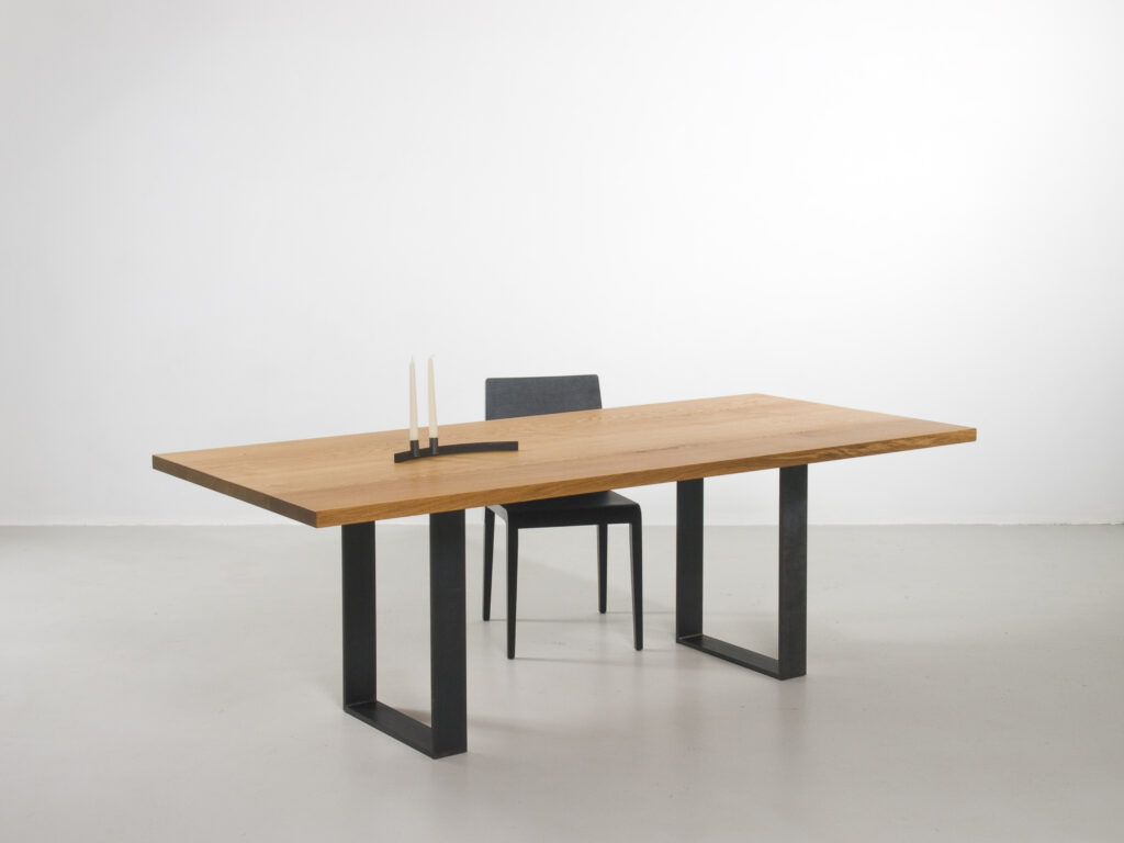 furniture design dining table multitree masiv wood oak straight designer furniture raw iron frame 2oh 1,5x10 design by f maurer