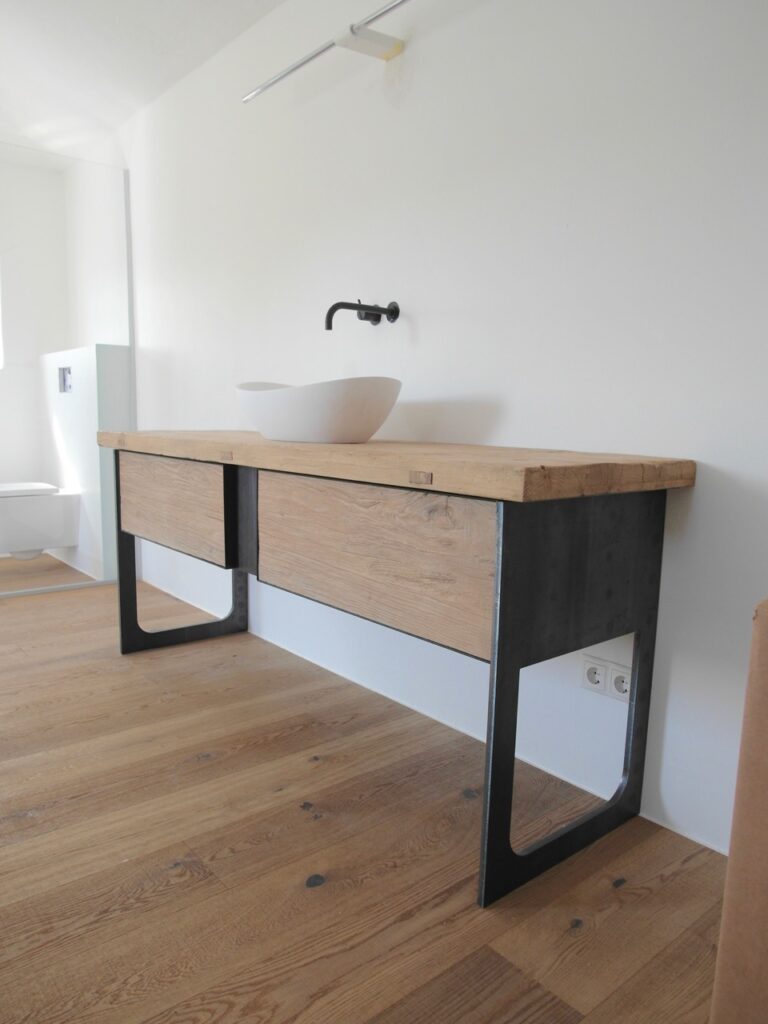 interior design interior designer apartment bathroom furniture washbasin reclaimed wood and raw iron from product designer f maurer 4
